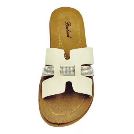 MARINA trendi női lapos talpú papucs beige