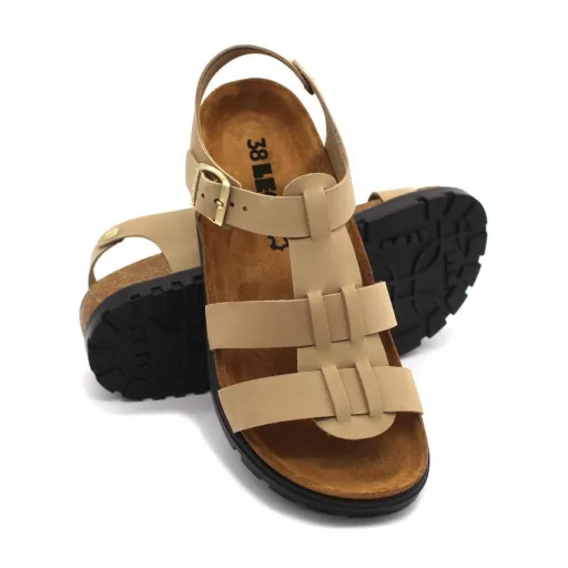 6300 LEON valódi bőr női gladiátor szandál beige