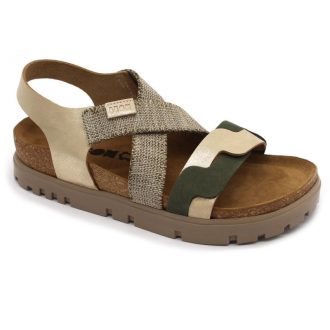   6301 Leon divatos női bőr szandál anatómiai parafa talppal arany