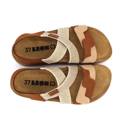 6301 Leon divatos női bőr szandál anatómiai parafa talppal barna