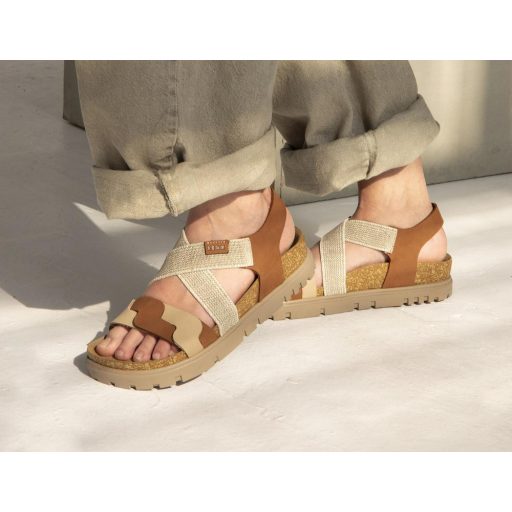 6301 Leon divatos női bőr szandál anatómiai parafa talppal barna