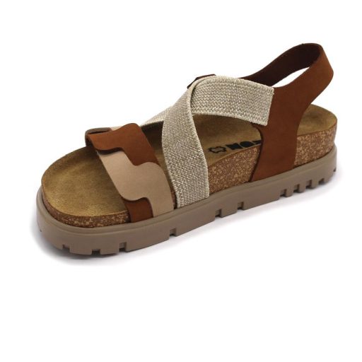 6301 Leon divatos női bőr szandál anatómiai parafa talppal barna