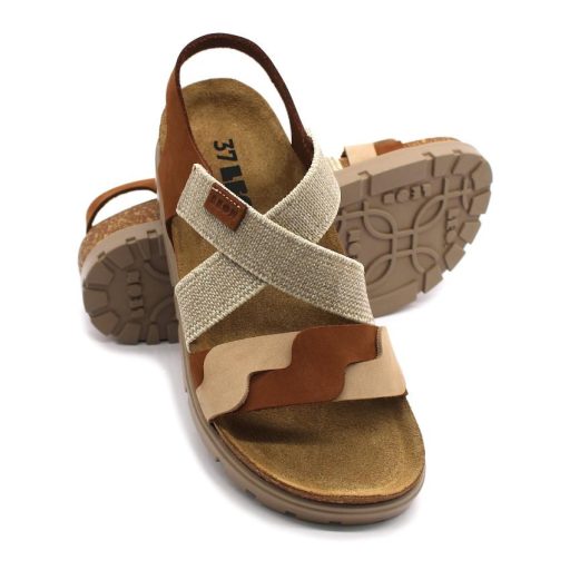 6301 Leon divatos női bőr szandál anatómiai parafa talppal barna