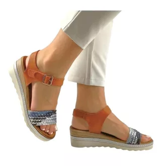   BRAIDS telitalpú női szandál fonott pántokkal | barna-ezüst-kék