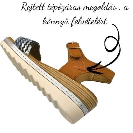 BRAIDS telitalpú női szandál fonott pántokkal | barna-ezüst-kék