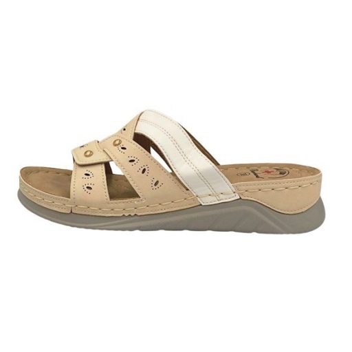 ELITE női keresztpántos papucs beige-fehér