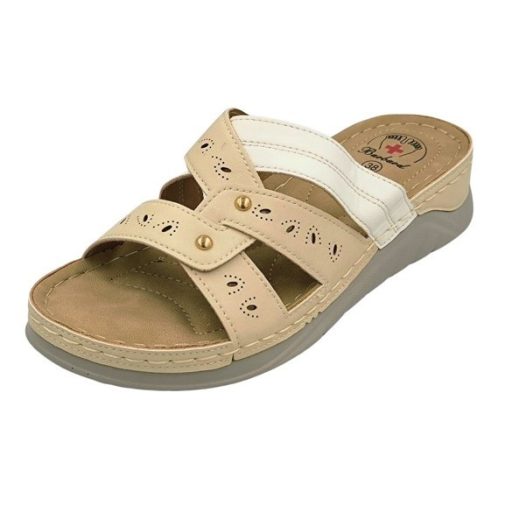 ELITE női keresztpántos papucs beige-fehér