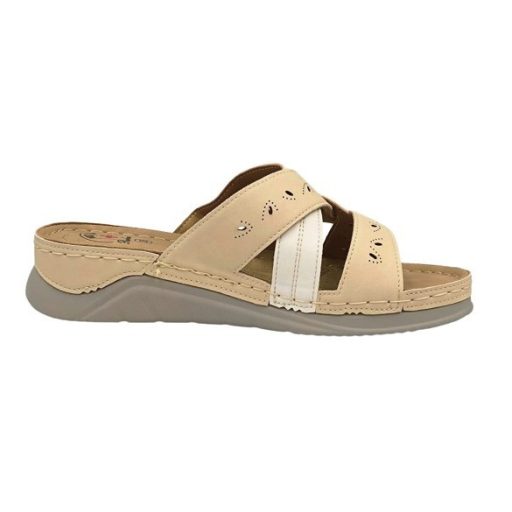 ELITE női keresztpántos papucs beige-fehér