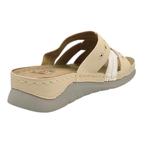 ELITE női keresztpántos papucs beige-fehér