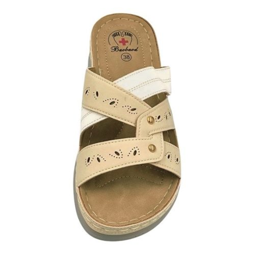 ELITE női keresztpántos papucs beige-fehér