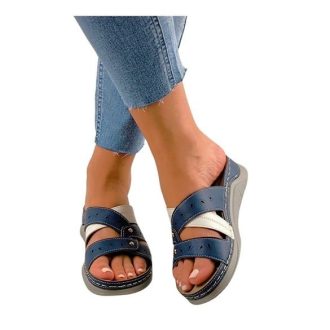 ELITE női keresztpántos papucs kék-fehér