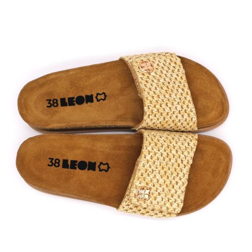 7022 Leon Divatos női tépőzáras bőr papucs parafa talpon