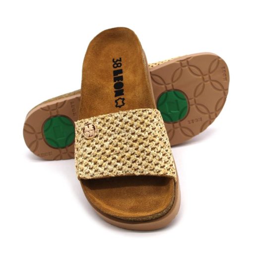 7022 Leon Divatos női tépőzáras bőr papucs parafa talpon