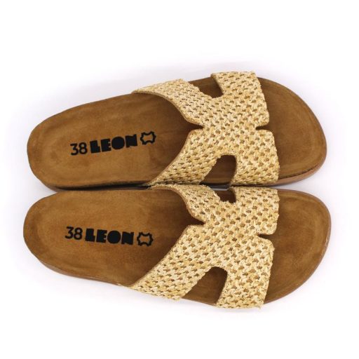 7031 Leon Divatos női egybefejű bőr papucs parafa talpon