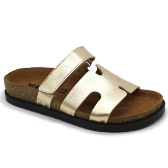   7032 Leon Divatos női bőr papucs – anatómiai talppal, arany színű pánttal