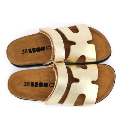 7032 Leon Divatos női bőr papucs – anatómiai talppal, arany színű pánttal