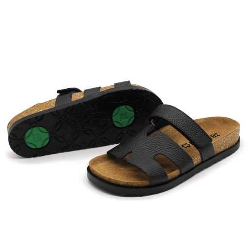 7032 Leon Divatos női bőr papucs – anatómiai talppal, fekete pánttal