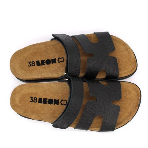 7032 Leon Divatos női bőr papucs – anatómiai talppal, fekete pánttal