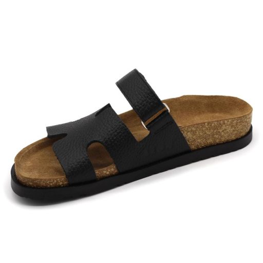 7032 Leon Divatos női bőr papucs – anatómiai talppal, fekete pánttal