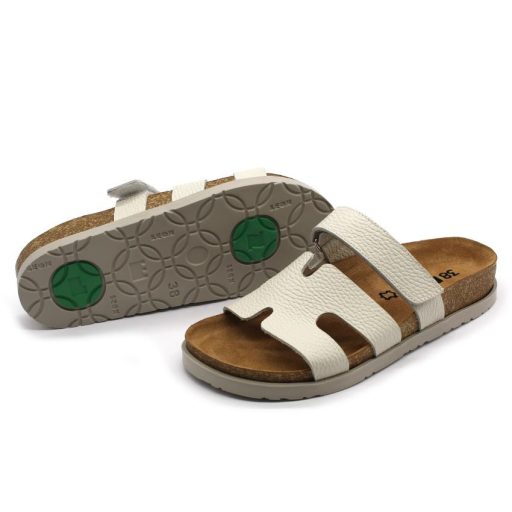 7032 Leon Divatos női bőr papucs – anatómiai talppal, törtfehér pánttal