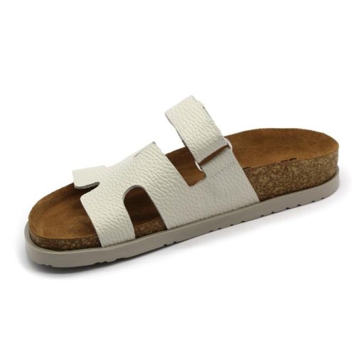 7032 Leon Divatos női bőr papucs – anatómiai talppal, törtfehér pánttal