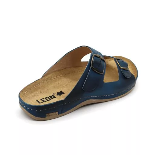 703 LEON bőr férfi csatos papucs kék