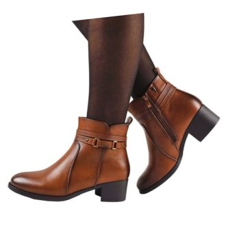PATRICIA tömzsi sarkú, bélelt elegáns női bokacsizma konyakbarna   PATRICIA tömzsi sarkú, bélelt elegáns női bokacsizma konyakbarna