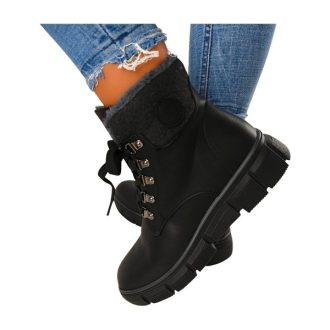   SPORTY WINTER Klasszikus bélelt női fűzős és cipzáras bakancs fekete