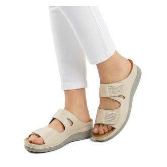 MYKONOS dupla tépőzáras női papucs beige