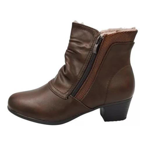 GLOW tömött sarkú, bélelt, dupla cipzáras női bokacsizma barna