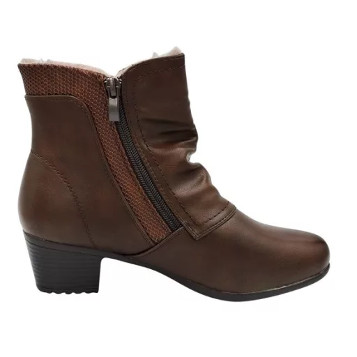 GLOW tömött sarkú, bélelt, dupla cipzáras női bokacsizma barna