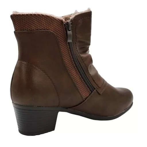 GLOW tömött sarkú, bélelt, dupla cipzáras női bokacsizma barna