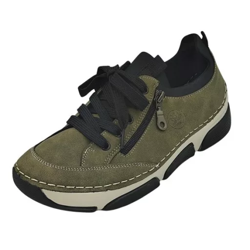 BERGAMO kollekció fűzős, bőr talpbetétes, cipzárdíszes női cipő zöld