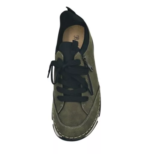 BERGAMO kollekció fűzős, bőr talpbetétes, cipzárdíszes női cipő zöld