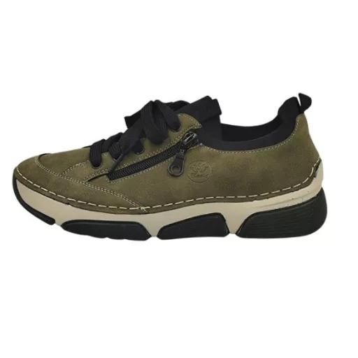 BERGAMO kollekció fűzős, bőr talpbetétes, cipzárdíszes női cipő zöld