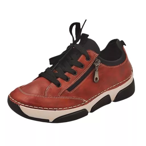 BERGAMO kollekció fűzős, bőr talpbetétes, cipzárdíszes női cipő bordó