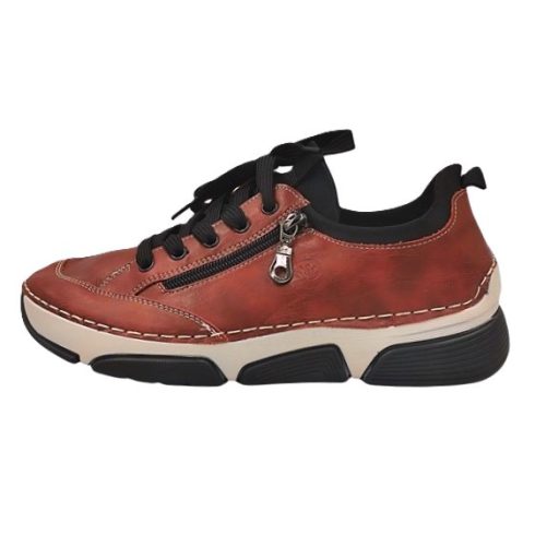 BERGAMO kollekció fűzős, bőr talpbetétes, cipzárdíszes női cipő bordó