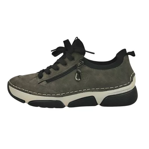 BERGAMO kollekció fűzős, bőr talpbetétes, cipzárdíszes női cipő szürke