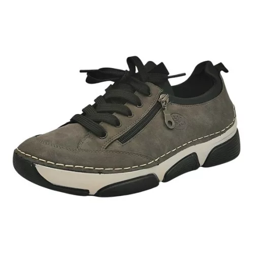 BERGAMO kollekció fűzős, bőr talpbetétes, cipzárdíszes női cipő szürke