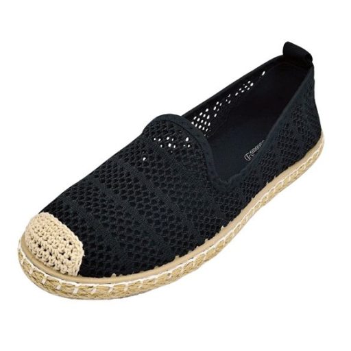 Solena női nyári cipő - légáteresztő espadrille stílusú nyári cipő fekete