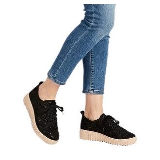 Shine Up Platform vászoncipő flitter díszítéssel fekete