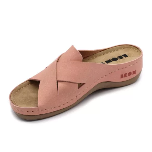 932 LEON keresztpántos női papucs zselés bőr I rózsaszín