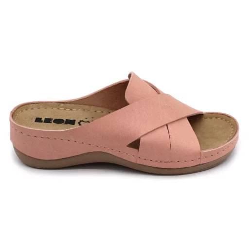 932 LEON keresztpántos női papucs zselés bőr I rózsaszín
