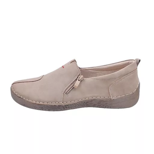 BIANCA ZIP Női bebújós cipő bőr talpbetéttel | khaki