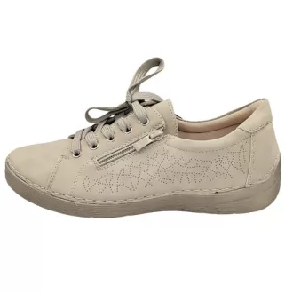   Siena női kényelmi fűzős félcipő cipzárral, bőr talpbetéttel – Beige