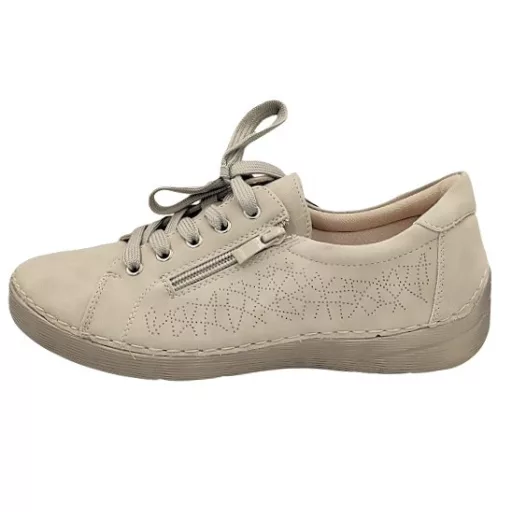 Siena női kényelmi fűzős félcipő cipzárral, bőr talpbetéttel – Beige