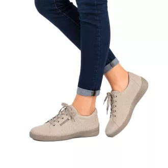   Siena női kényelmi fűzős félcipő cipzárral, bőr talpbetéttel – Beige