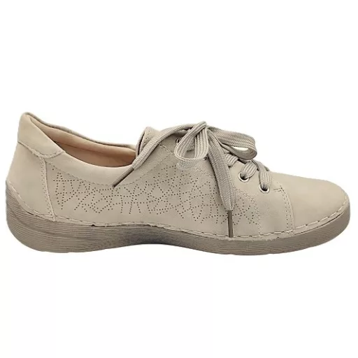 Siena női kényelmi fűzős félcipő cipzárral, bőr talpbetéttel – Beige