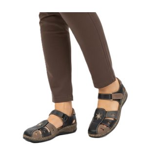   Panni oldalt nyitott kényelmi félcipő bőr talpbetéttel fekete-barna