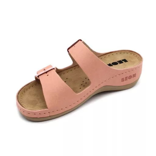 955 LEON lapos talpú csatos női gyógypapucs rózsaszín